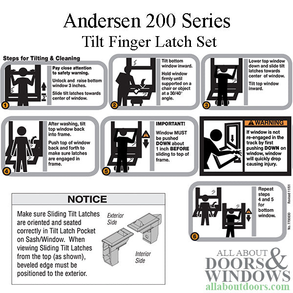 Andersen 200 Series Tilt Finger Latch Set, OLD STYLE - Stone