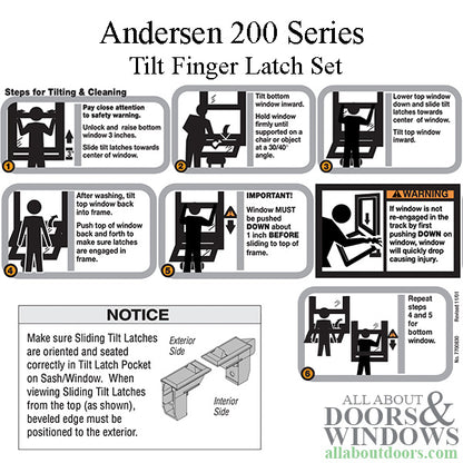 Andersen 200 Series Tilt Finger Latch Set, OLD STYLE - Stone