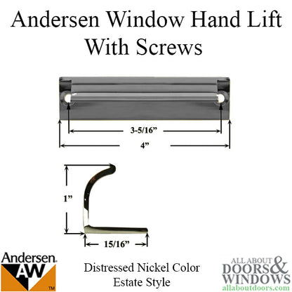 Andersen Tilt-Wash (DC) and Tilt-Wash (TW) Windows - Estate Hand Lifts w/Screws - Distressed Nickel