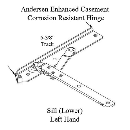Andersen 22 Inch Enhanced Casement Corrosion Resistant Straight Arm Sill Hinge, Left