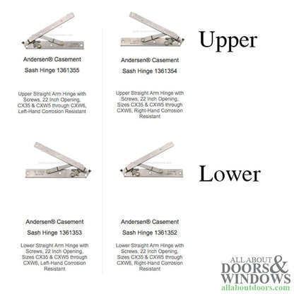 Andersen 22 Inch Enhanced Casement Corrosion Resistant Straight Arm Sill Hinge, Left