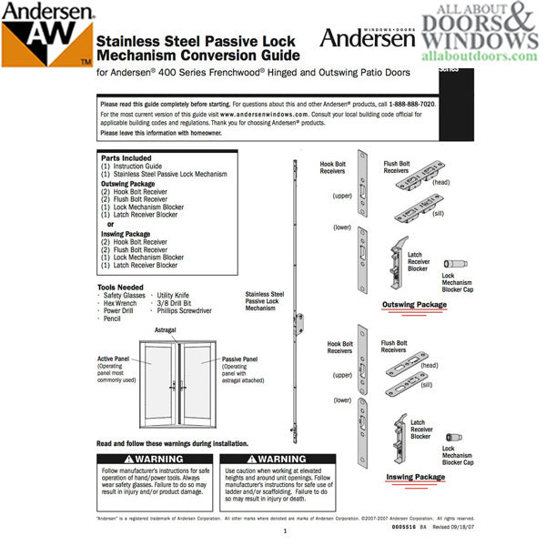Andersen Multipoint Lock, FWH68 Passive - Stainless