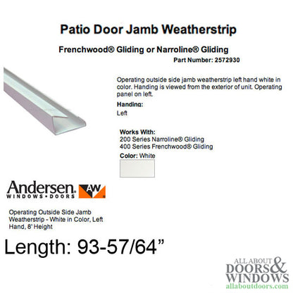 Andersen Side Jamb Weatherstrip, Left Hand - White