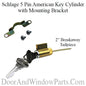 Schlage 5 pin American key cylinder with Mounting Bracket, 2" break away tailpiece - Chrome