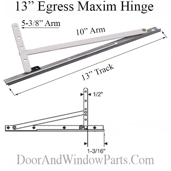 Truth 14.12.00 Egress Casement Hinge kit, 13" Track w/ Snap Ring, Pairs, Stainless Steel