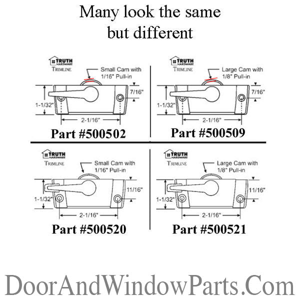 Truth Sash Lock For Casement Windows Trimline Sweep Sash Lock 2-1/16 inch screw holes 1/16 cam 7/16 offset