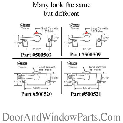 Truth Sash Lock For Casement Windows Trimline Sweep Sash Lock 2-1/16 inch screw holes 1/16 cam 7/16 offset