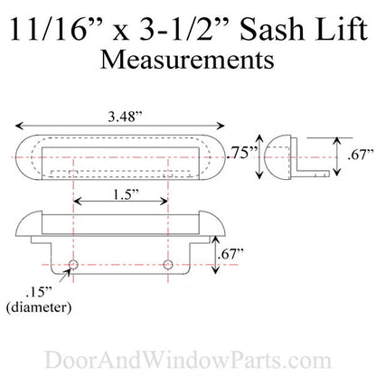 Sash Lift, 11/16 x 3-1/2 Recessed Plastic 3 holes