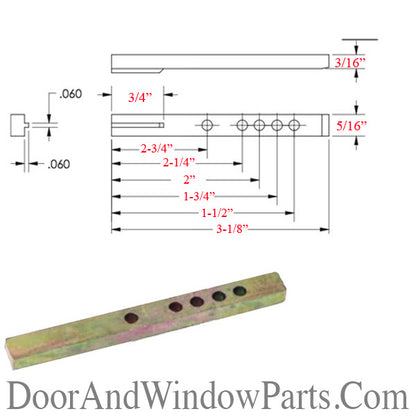 Pivot Bar 3-1/8 Inch, 5 holes, Straight - Yellow  Zinc