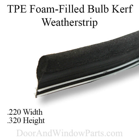 Truth TPE Foam-Filled Window Bulb Kerf Slot Slash Weatherstrip, .125" x .250" - Black