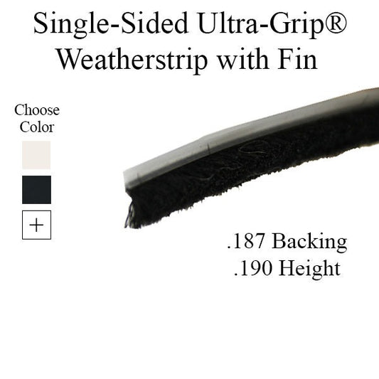 Weatherstrip, Flat Back Pile, .187 T-Backing x .190 Fuzzy Pile, UltraGrip, with Fin - White