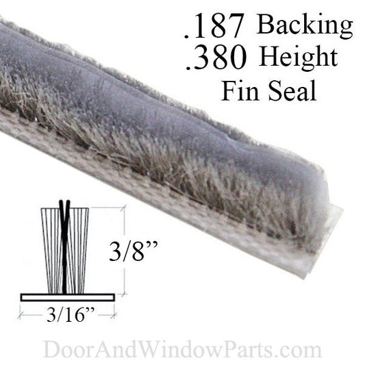 Pile Weatherstrip with Fin .187 backing x .380 pile, T-Slot Seal Slide-in type - Gray